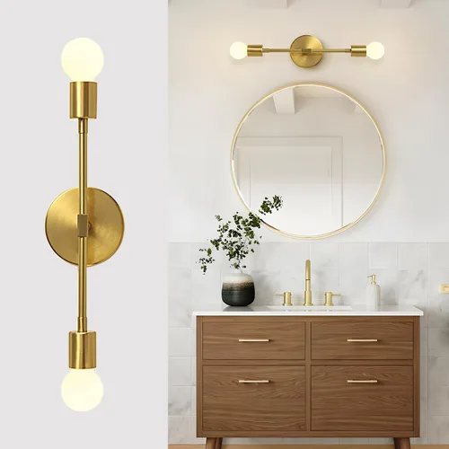 Miniatura 11 de KCO Lámpara de pared dorada con 2 luces para tocador de baño, luz de lectura de pared de latón, moderna de mediados de siglo, para pasillo, sala