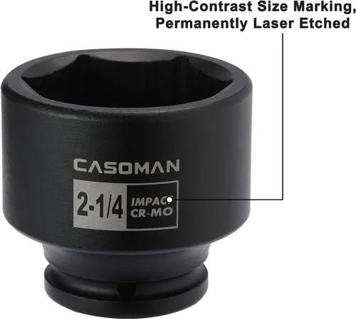 Miniatura 4 de CASOMAN 9 piezas 3/4" unidad de eje profundo tuerca de eje impacto enchufe set, incluye adaptador de 1/2" a 3/4", 6 puntos, CR-MO, 2-1/16" a 2-1/2