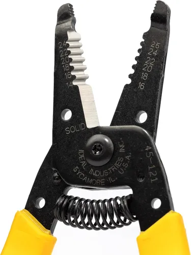 Miniatura 6 de Ideal Electrical 45-121 T-6 T-Stripper - 14-26 AWG, pelador de cables en T amarillo con agujeros en bucle, pinza con punta, apertura automática