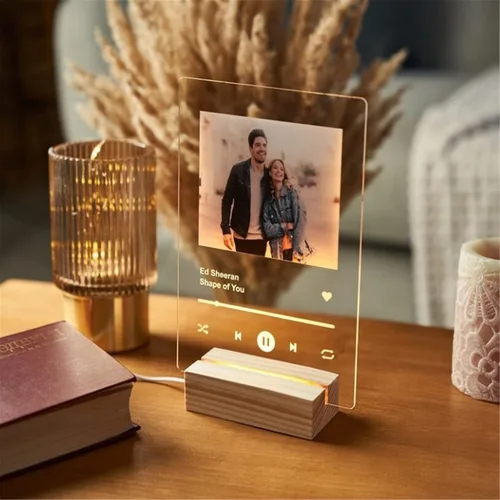 Miniatura 4 de YAGELI Placa de acrílico personalizada para canción de Spotify, regalo de foto personalizado, 7 luces nocturnas coloridas, tablero de música