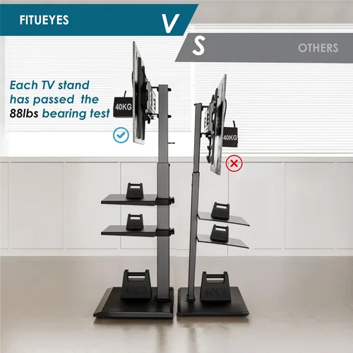 Miniatura 5 de FITUEYES Soporte universal para TV de suelo con base de hierro con inclinación giratoria, soporte de TV para pantallas de 32 a 75 pulgadas, soporte