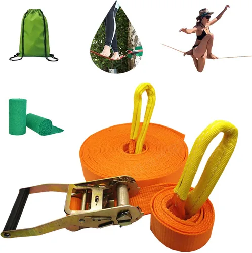 Miniatura 8 de Slack Line Kits, Slackline con protector de árbol y protector de trinquete, kit de arranque Slackline para niños y adultos, línea de holgura