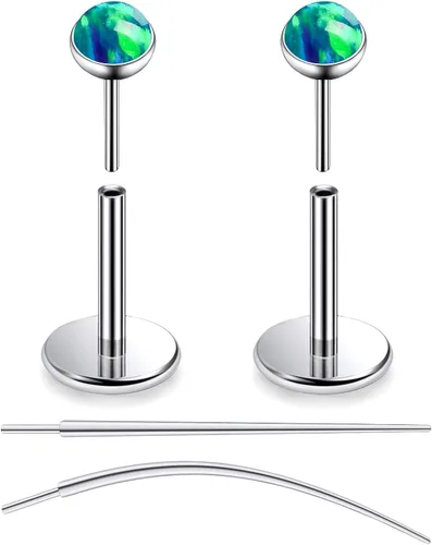 Miniatura 50 de F136 - Aretes de titanio 20/18/16G sin rosca, con parte trasera plana, multicolor, ópalo, nariz, labret Medusa Monroe, piercing con forma cónica