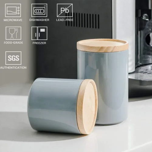 Miniatura 2 de Sweejar Kitchen Canisters - Tarro de cerámica para almacenamiento de alimentos, recipientes apilables con tapa de madera de cierre hermético