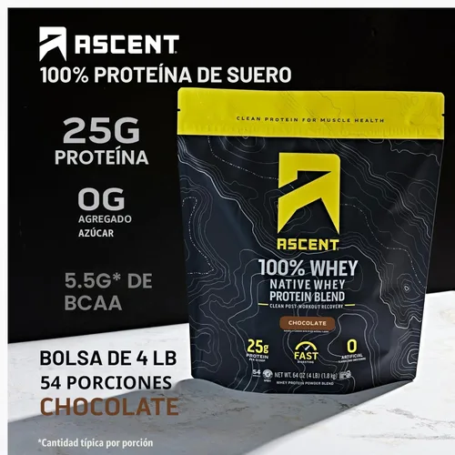 Miniatura 2 de Ascent 100% proteína de suero en polvo – aislado de proteína de suero después del entrenamiento, cero sabores artificiales y edulcorantes, sin soja