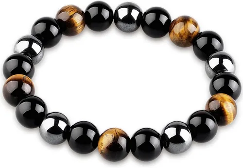 Miniatura 7 de HOZEAL Pulsera de triple protección, brazalete de obsidiana negra con ojo de tigre y hematita para hombres y mujeres, para traer suerte