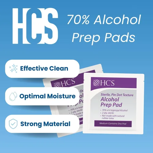 Miniatura 2 de HCS - Almohadillas de preparación de alcohol medio - Toallitas con alcohol isopropílico al 70%, envueltas individualmente, 2 capas, texturizadas