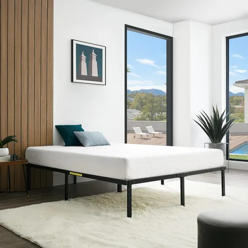 Amazon Basics - Base de cama robusta y antideslizante de plataforma tamaño individual con almacenamiento, soporte de listones de acero, sin ruido,
