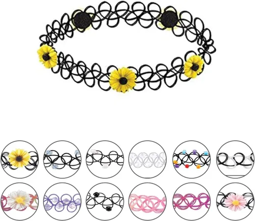 Miniatura 39 de BodyJ4You Juego de 12 gargantillas elásticas estilo tatuaje, accesorios y joyería de los años 90 y 2000, rosado, azul, verde, colorido, arcoíris