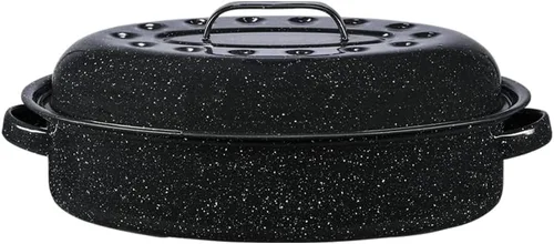 Miniatura 12 de Granite Ware Asador ovalado de 13 pulgadas con tapa. Diseño de acero esmaltado para acomodar hasta 7 libras de aves de corral/asado. Resiste hasta