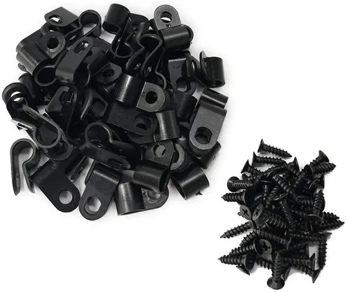 Miniatura 14 de Abrazadera para cable tipo R, abrazadera de cable de 1/2 pulgada, clips de sujeción de cable de montaje de tornillo de nailon con tornillos