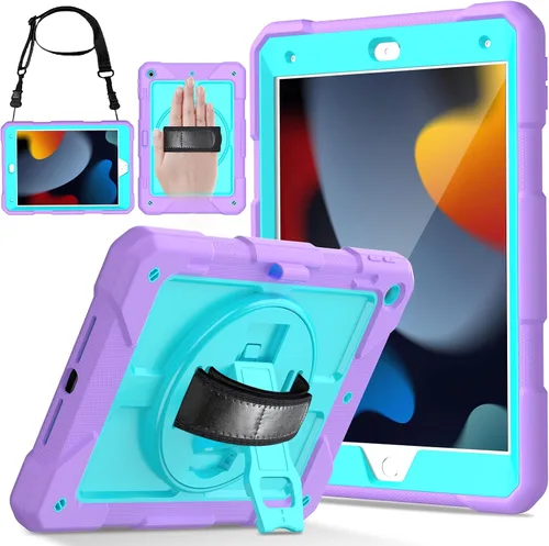 Miniatura 8 de LTROP Funda para iPad de 9ª/8ª/7ª generación (2021/2020/2019), Funda para iPad de 10.2" a prueba de golpes con correa para el hombro, soporte