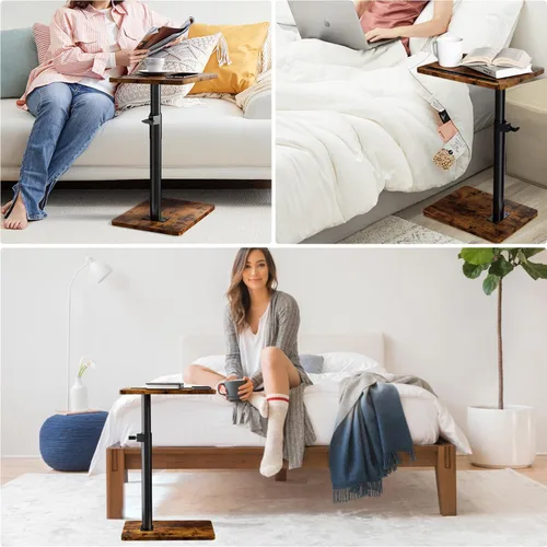 Miniatura 5 de YUHFERA Mesa auxiliar con bandeja para sofá - Giratoria 360°, altura ajustable, para espacios pequeños, mesa lateral para aperitivos para cama
