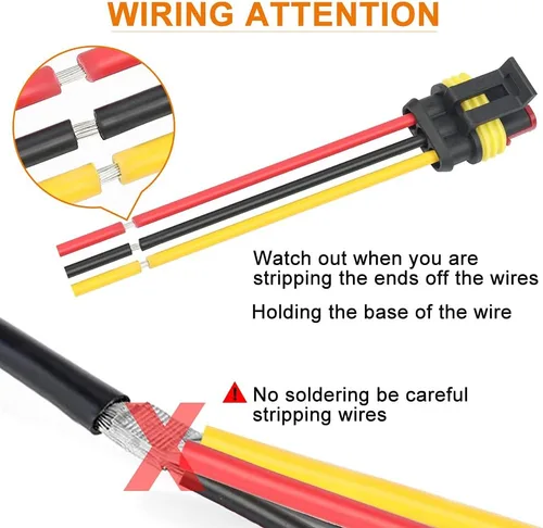 Miniatura 6 de NAOEVO Conector de 3 pines impermeable, conectores de 3 cables 16 AWG, conectores eléctricos automotrices macho y hembra con tubo termorretráctil