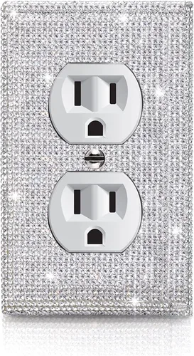 Miniatura 17 de 1 pieza de cubierta de placa de pared con diamantes de imitación brillantes plateados, cubierta decorativa para interruptor de luz con brillos