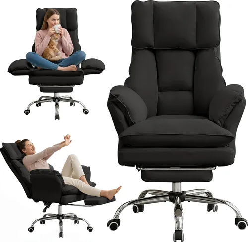 Cloud - Silla de oficina con patas cruzadas con reposapiés, silla ergonómica ejecutiva grande y alta, reposabrazos abatibles para mascotas, silla de