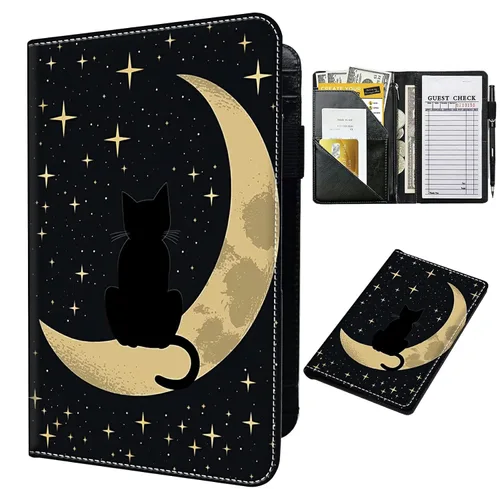 Miniatura 19 de Libro para camarera con bolsillo con cremallera, de piel sintética, lindo libro para camarera, libros de servidor, restaurante, soporte para cheques