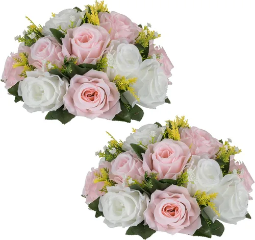 Miniatura 35 de NUPTIO Centros de mesa de flores blancas para mesas: 6 piezas de arreglo de bolas de flores artificiales para fiesta de boda, rosa floral falsa