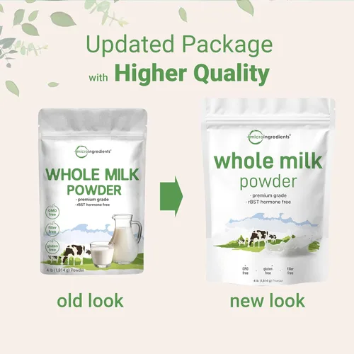Miniatura 4 de Micro Ingredients Leche Entera en Polvo, 4 lb Criada en Pastos, sin rBST Pura y Rica en Proteínas Ideal para Hornear y Uso Diario Sin OGM