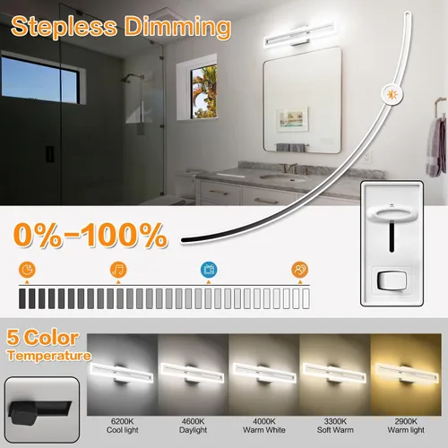 Miniatura 4 de SOLFART Luces de tocador de baño sobre espejo 14W 60 cm Luz de baño moderna negra 6000K ND