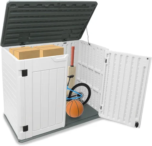 Miniatura 2 de Cobertizo de almacenamiento para exteriores de 35 pies cúbicos, caja de almacenamiento grande de resina, gabinete impermeable y con cerradura