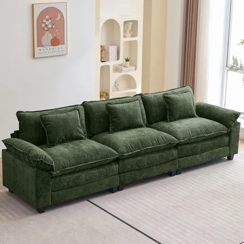 Miniatura 25 de Oprisen Sofá Seccional Modular, Cómodo Cloud Couch Sofá Seccional, Sofá Cama de Chenilla con Asiento Profundo con Almohadas Decorativas para Sala