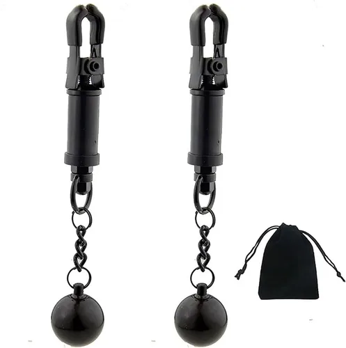 Pinzas para pezón con peso de acero inoxidable con clip de cadena para pezón, bola ajustable, sin perforación, joyería para pezones para adultos,