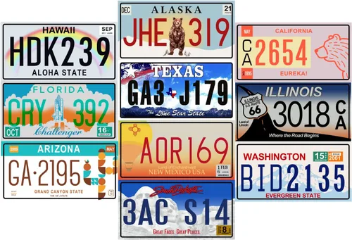- Juego de 10 placas de metal para automóviles de Estados Unidos - réplicas de placas americanas reales de los estados americanos más famosos - MAD