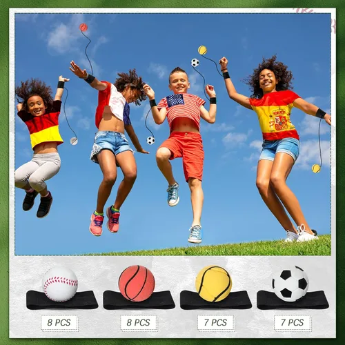 Miniatura 3 de Jerify - 30 unidades de pelota de retorno de muñeca en una cuerda, deportes de béisbol, regalos de fiesta de fútbol, baloncesto, muñeca de retorno