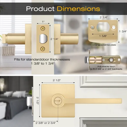Miniatura 6 de 1 paquete de manijas de puerta doradas, pomos de puerta resistentes para interior de dormitorio y baño, manijas de puerta con cerradura de palanca