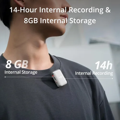 Miniatura 3 de DJI Transmisor Mic 2 (blanco perla), micrófono inalámbrico con cancelación inteligente de ruido, grabación interna de 14 horas, batería de 6 horas