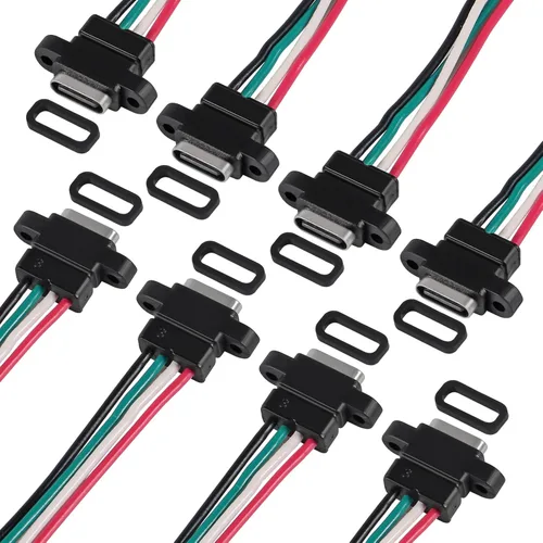 Miniatura 22 de 8pcs Bare Board Type-C Female Chassis Waterproof 2P Solder Wire Type USB C Pigtail Cable Extension Power Cable USB-C Plug to 2 Pin Bare Wire Open