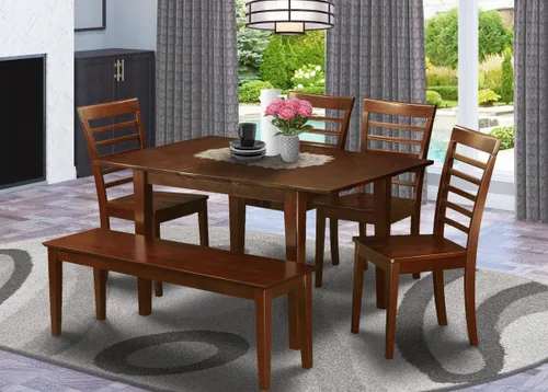 Miniatura 2 de East West Furniture PSML6D-MAH-W - Juego de mesa de comedor moderno de 6 piezas que contiene una mesa rectangular de madera con hoja de mariposa y 4