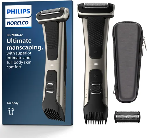Philips Bodygroom serie 7000, recortadora de ingle y cuerpo a prueba de ducha para hombres, aseo corporal preciso, peine ajustable, seguro incluso