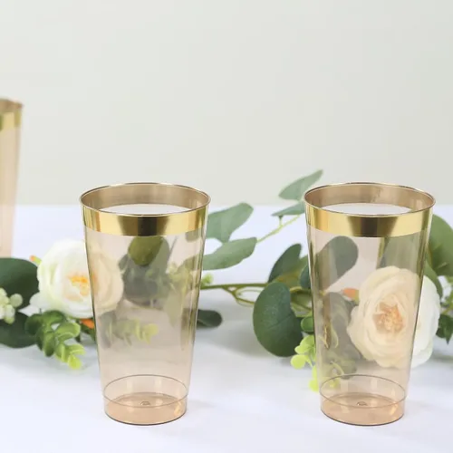Miniatura 5 de Efavormart - Paquete de 12 vasos de plástico de 17 onzas con elegante borde dorado, vasos desechables de alta calidad para bodas, cenas de cosecha