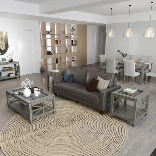 Miniatura 5 de Mesa auxiliar de granja para sala de estar, muebles cuadrados de madera maciza, mesas auxiliares grandes con silla de almacenamiento, mesa de centro
