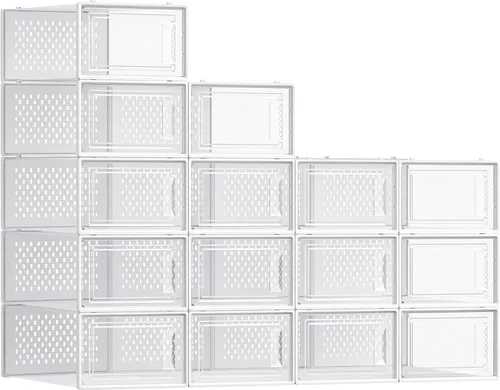 Miniatura 18 de SONGMICS Cajas de zapatos, paquete de 12 organizadores de almacenamiento de zapatos, cajas apilables de plástico transparente para armario, tenis
