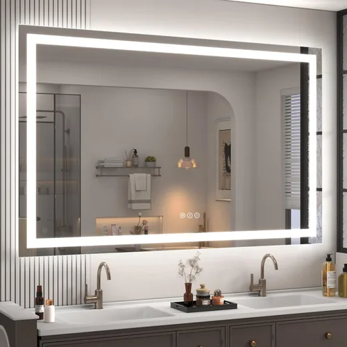 Miniatura 12 de 40x32 Espejo LED inteligente para baño, espejo de tocador regulable con luces, espejo de maquillaje retroiluminado y frontal para pared, antivaho