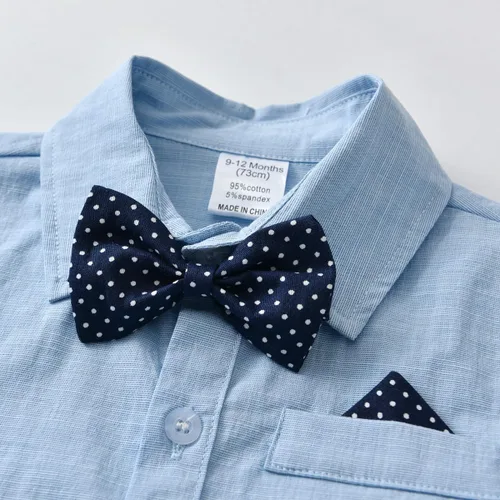 Miniatura 3 de Conjunto de ropa de caballero para bebé, camisa infantil+pantalones cortos+pajarita+tirantes