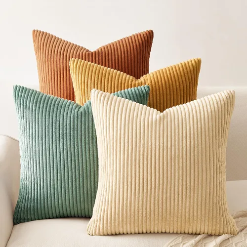 Miniatura 52 de Topfinel - Juego de 4 fundas decorativas para cojín, terciopelo suave, diseño moderno de doble cara, decoración del hogar, no incluye relleno, beige