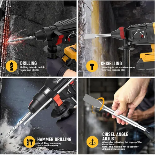 Miniatura 2 de SDS - Martillo giratorio inalámbrico compatible con batería Dewalt de 20 V, sin escobillas, taladro giratorio SDS para hormigón, mampostería