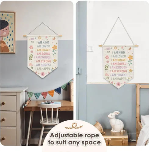 Miniatura 5 de Wheatwin Decoración de pared de afirmaciones positivas, decoración de guardería para niñas, estampado floral pastel para colgar en la pared, bandera