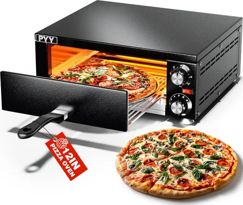 PYY Horno de pizza de 12 pulgadas, para encimera, para interiores, máquina eléctrica para hacer pizza para el hogar, con temporizador, acero