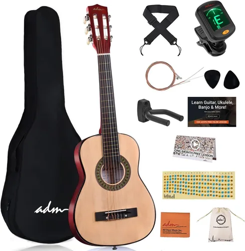 Miniatura 11 de ADM - Guitarra acústica para principiantes, 30 pulgadas, cuerdas de nailon, guitarra de madera para niños y estudiantes, lecciones en línea
