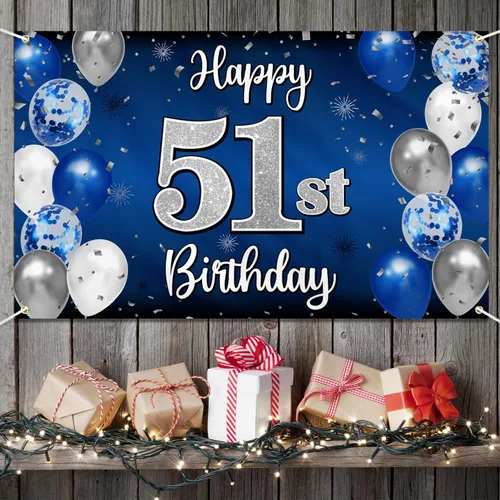 Miniatura 312 de Decoración de feliz cumpleaños 35, globo azul y plateado de 35 años, cartel grande de telón de fondo de cumpleaños, suministros para fiesta de 35th