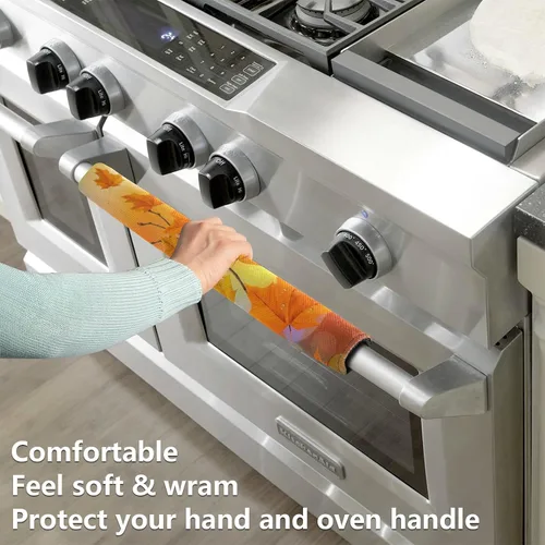 Miniatura 4 de Eionryn Fundas para manija de puerta de refrigerador con hojas caídas de arce otoñal, arces naranjas de otoño, guantes para microondas