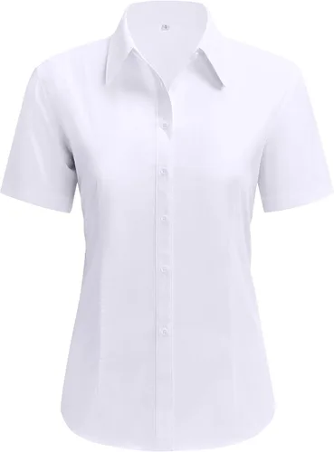 Miniatura 31 de siliteelon Camisas de vestir para mujer, de manga corta, de algodón, camisa con botones abajo, camisa básica con botones arriba, camisas con cuello