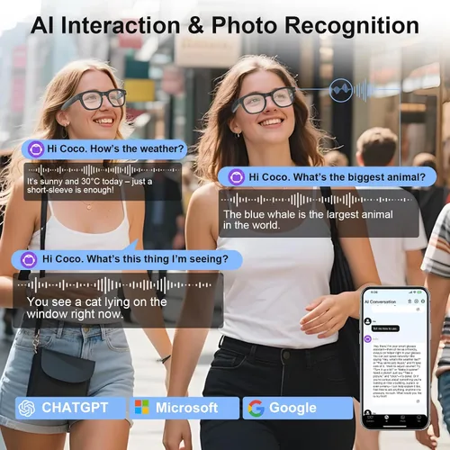 Miniatura 3 de Lentes inteligentes AI con cámara, gafas de cámara HD de 8 MP, gafas de grabación de video y fotos 1080P con asistente de voz, reconocimiento