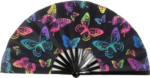 Ventilador plegable que brilla con rayos UV, ventilador de mano de bambú para verano, decoración de mariposa, baile, fiesta, boda, club nocturno,