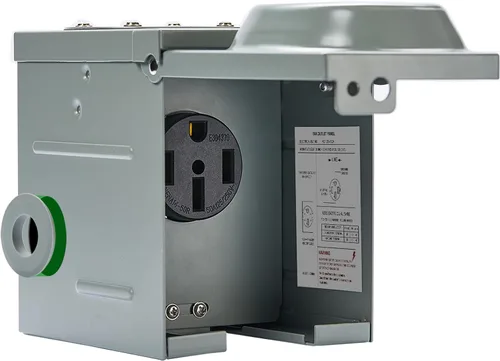 EyGde Caja de toma de corriente RV de 50 amperios 125 V/250 V, cerrada, con cerradura para exteriores, mejorada, NEMA 14-50R, enchufe de receptáculo